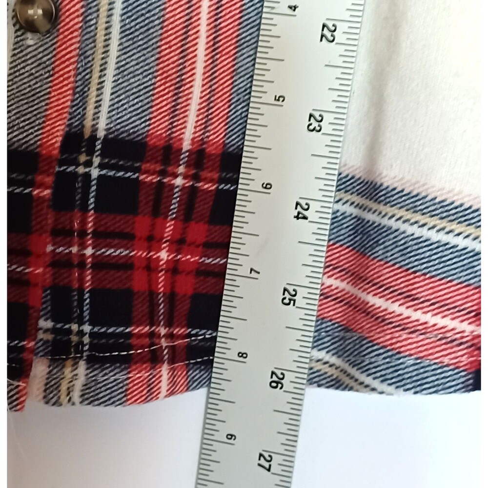 Eden & Olivia Women's S Plaid Hooded Button Up Flannel Top Jacket Ivory/Red/Blk - Picture 7 of 10